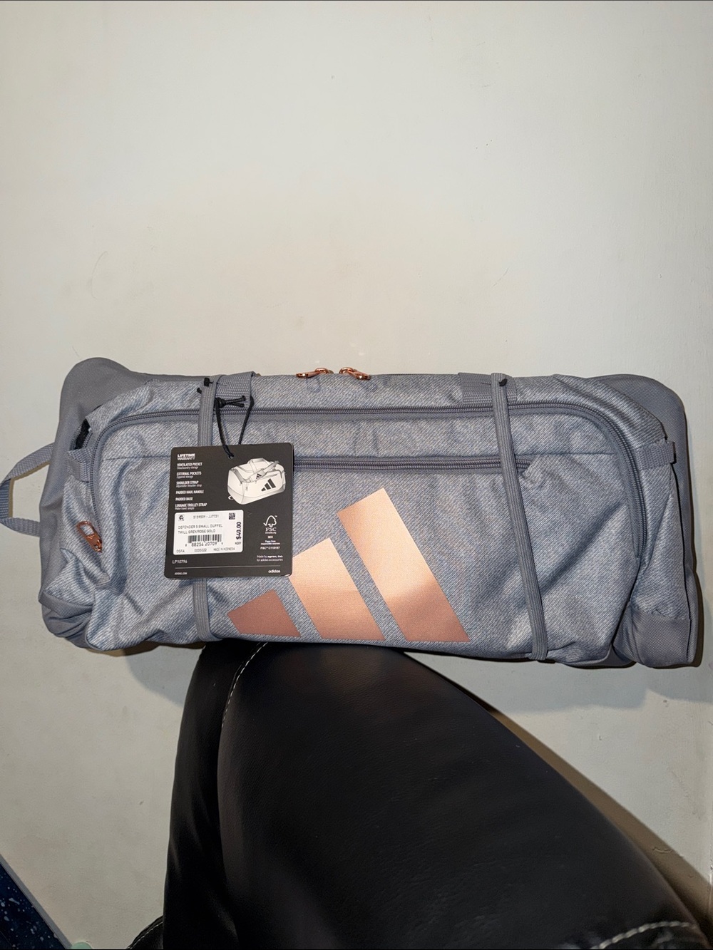Adidas Gray Duffel Bag with Rose Gold - DEFENDER 5 SMALL DUFFEL BAG.